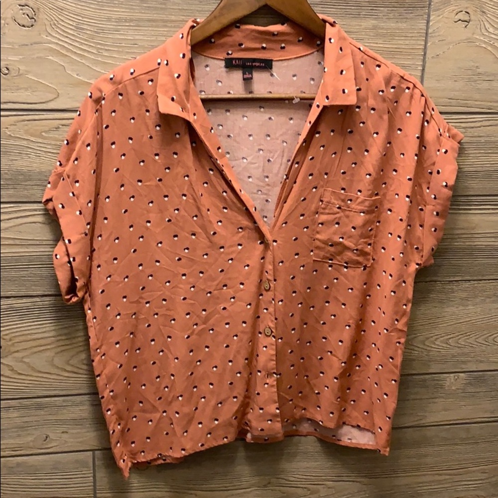 Poka Dot Pink Blouse Cropped